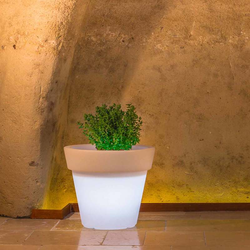 Tekcnoplast - Pot de fleurs Led en résine h 45 mod. Begonia Tondo lampe blanche