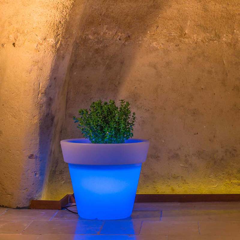 Tekcnoplast - Pot de fleurs Led en résine h 45 mod. Begonia Tondo lampe bleue