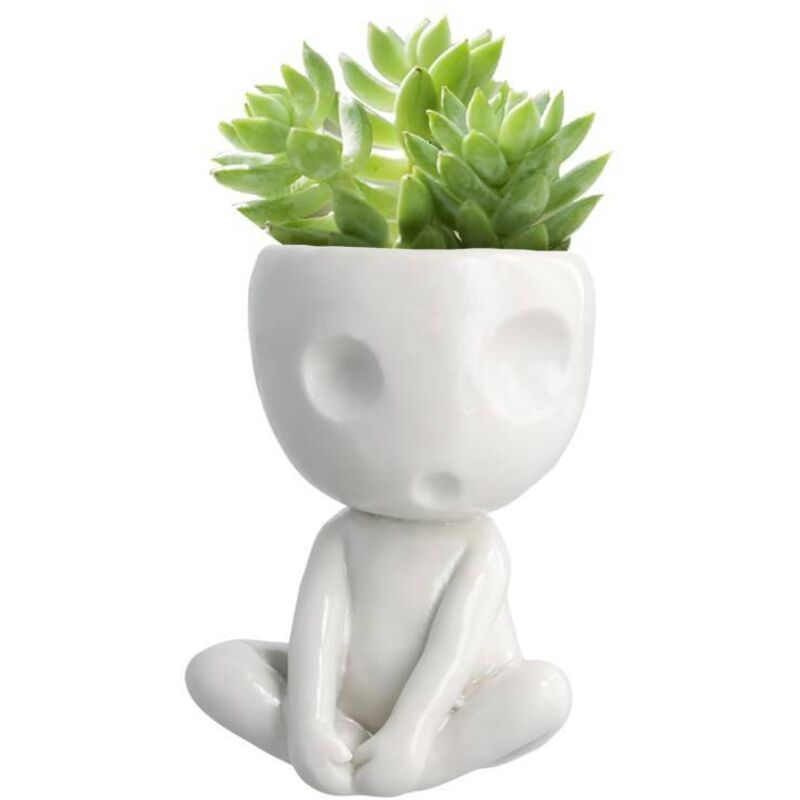 Pot de fleurs lumineux avec visage souriant – Joli pot en céramique pour plantes grasses et cactus – Décoration pour la maison et le bureau
