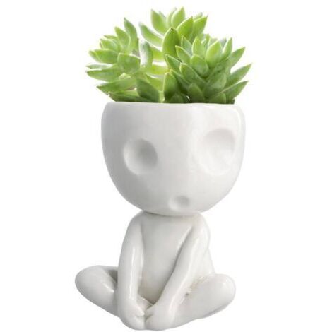 Pot de fleurs lumineux avec visage souriant – Joli pot en céramique pour plantes grasses et cactus – Décoration pour la maison et le bureau