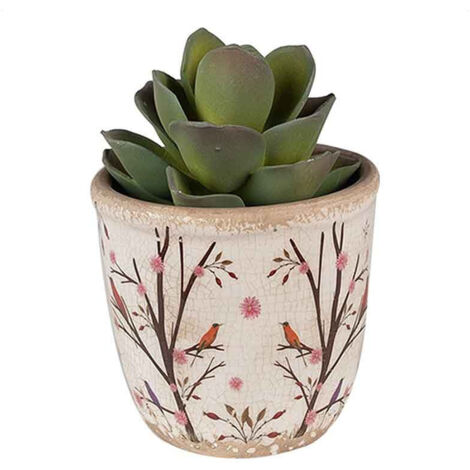 Pot de fleurs marron rose céramique 11x10x10cm