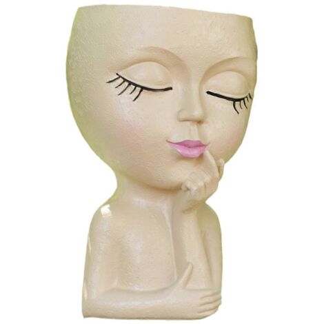 Pot de fleurs mignon/Pot de fleurs en forme de visage, pour plantes d'intérieur, kaki--