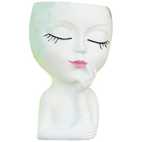 Pot de fleurs mignon/Pot de fleurs visage, pour plantes d'intérieur, blanc--