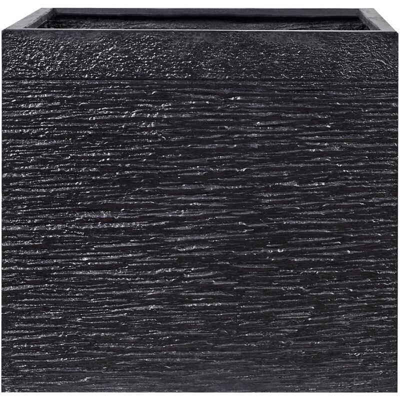 Beliani - Cache-Pot Noir Cube en Mélange de Fibres 50 x 50 x 48 cm Pot de Fleurs Effet Pierre de Design Moderne Idéal pour Extérieur et Intérieur Noir