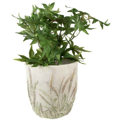 Pot de fleurs pierre tiges de blé beige vert 16x17cm