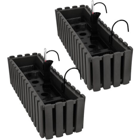 Pot de fleurs pour balcon ou terrasse, gris, 60 cm, lot de 2
