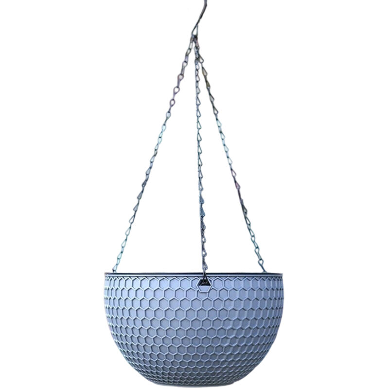 Pot de fleurs pour la maison, le jardin ou le balcon. Pot suspendu avec crochet et panier. Grand pot de fleurs gris.