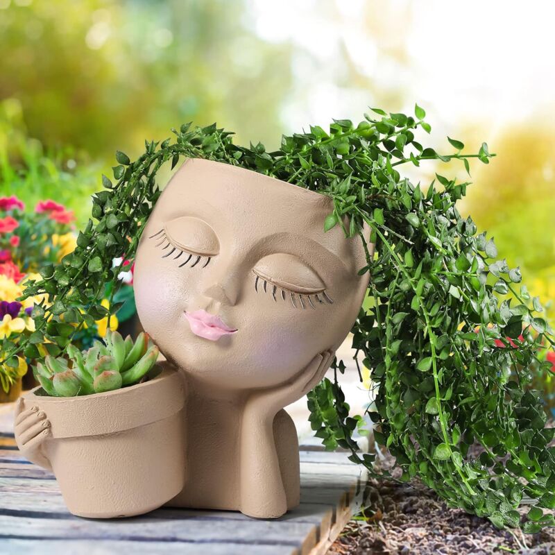 Ugreat - Pot de fleurs pour visage - Pots de fleurs doubles en un pour plantes d'intérieur et d'extérieur Pot de fleurs en résine avec trou de
