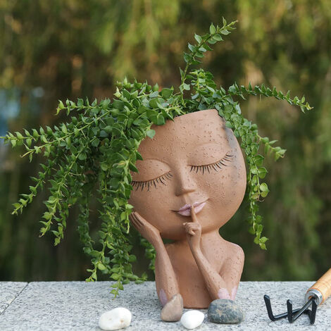 Pot de fleurs pour visage - Pots de fleurs pour plantes d'intérieur et d'extérieur - Pots de fleurs en résine avec trou de drainage (taille moyenne) - Foncé