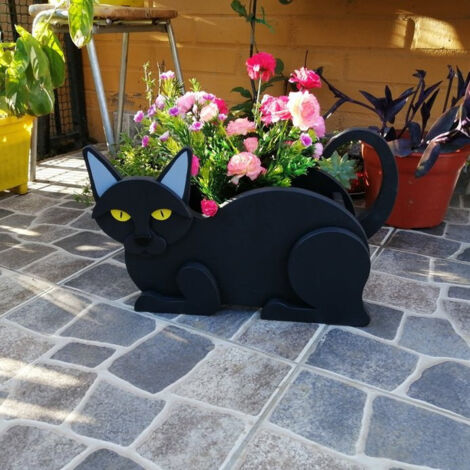 Pot de fleurs PVC sculpté en forme de chat avec décoration multicolore 32 x 19 x 14 cm pour plantes et organisation [Flower Pot + Cat Shape]
