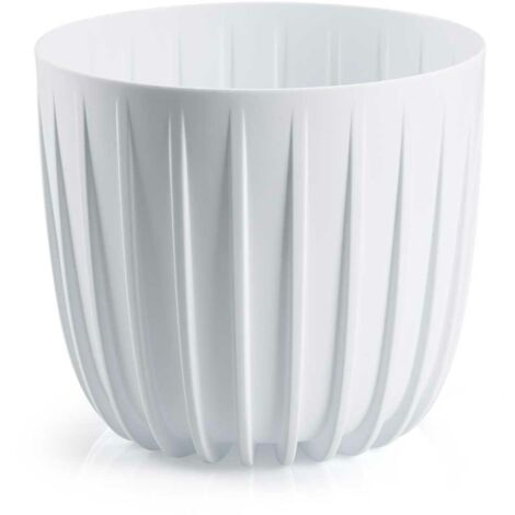 Pot de fleurs rayé, bas, blanc, 18 x h 15,6 cm