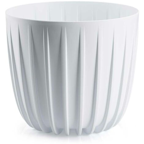 Pot de fleurs rayé, bas, blanc, 24 x 21 cm
