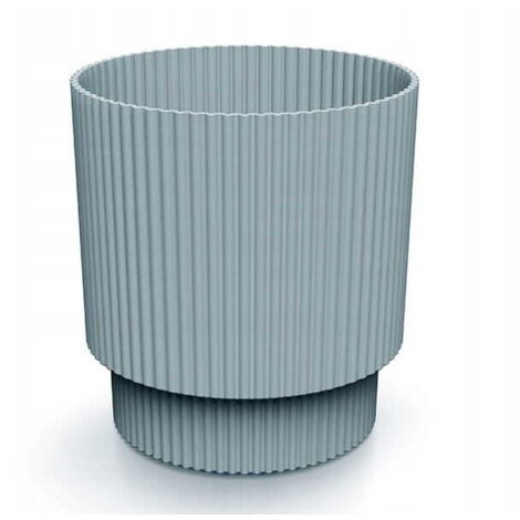 Pot de fleurs rayé gris sur pied en plastique, 13,8 x 12,8 cm, couvercle rond Milly