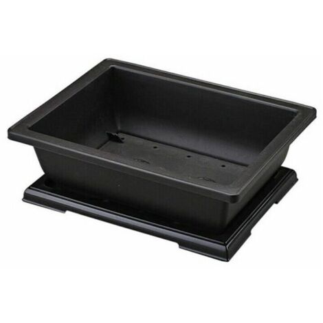 Pot de fleurs rectangulaire en plastique noir 29 x 21 x 10,5 cm – Résistant à l'humidité et à la moisissure – Avec soucoupe incluse