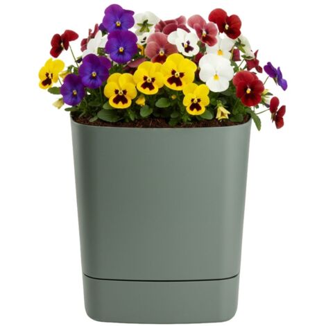 Pot de fleurs recyclable CUBI avec soucoupe, gris-vert, 30 x 30 cm