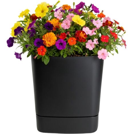 Pot de fleurs recyclable CUBI avec soucoupe, noir, 25 x 25 cm