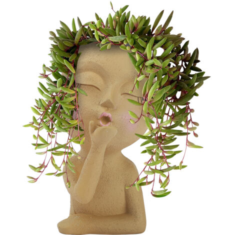 Pot de Fleurs Résine Sculpture Visage Décor - Pot Jardin Résine Mannequin Visage avec Trou Drainage, 18 cm