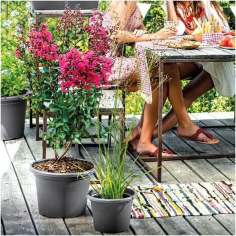 Pot de fleurs rond 50cm – Plastique recyclé 100% – Résistant au gel et aux UV – Capacité 41L pour espaces extérieurs – Deroma