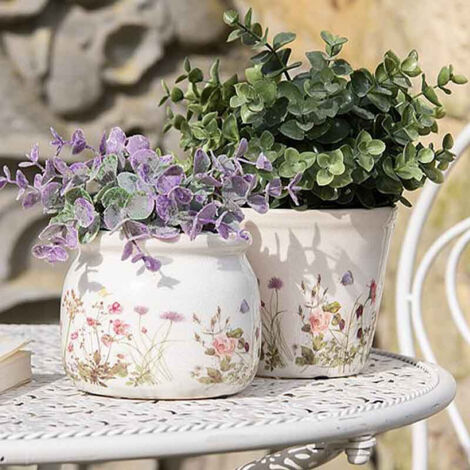 Pot de fleurs rond beige rose céramique 12x10x10cm