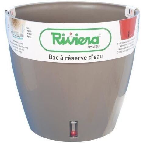 Pot de fleurs rond en plastique - RIVIERA - EVA NEW - Avec réserve d'eau - Ø 46 cm - 49 L - Taupe