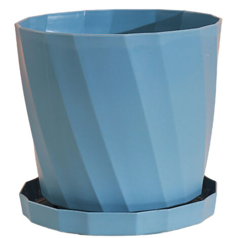 Pot de fleurs rond épais en plastique PP simple et multifonctionnel avec soucoupe, bleu M