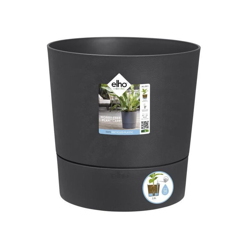 Pot de fleurs - Greensense Aqua Care Rond 30 - Gris Charbon - Interieur/exterieur - o 29.5 x h 29.1 cm - Elho