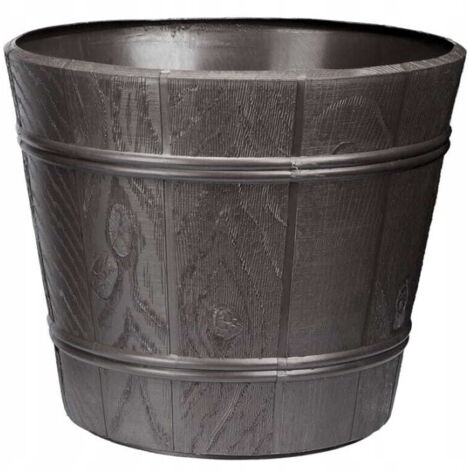 Pot de fleurs rond imitation bois 19 cm graphite