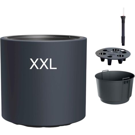 Pot de fleurs rond moderne avec insert et syst¨¨me d'irrigation, r¨sistant au gel et aux UV, en plastique, pour int¨rieur et ext¨rieur, anthracite, XXL
