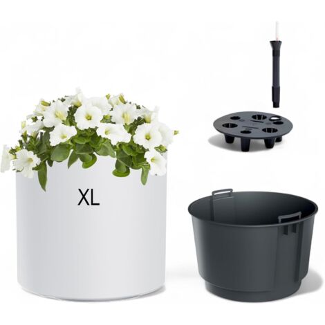 Pot de fleurs rond moderne avec insert et syst¨¨me d'irrigation, r¨sistant au gel et aux UV, en plastique, pour int¨rieur et ext¨rieur, blanc, XL