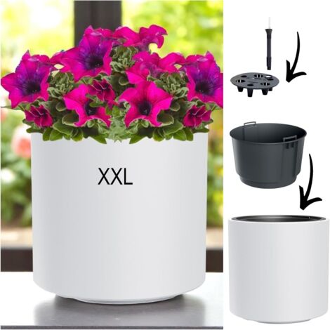 Pot de fleurs rond moderne avec insert et syst¨¨me d'irrigation, r¨sistant au gel et aux UV, en plastique, pour int¨rieur et ext¨rieur, blanc, XXL