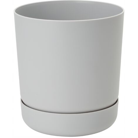 Pot de fleurs rond Satina 25 avec soucoupe  Platine