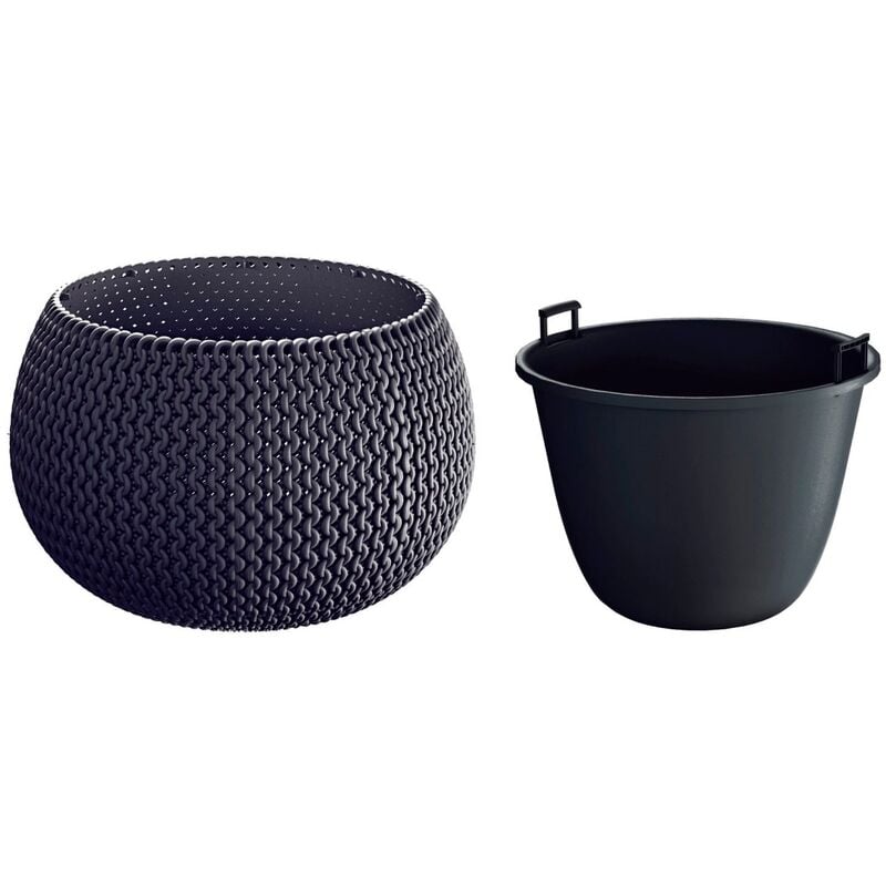 Prosperplast - Pot rond en plastique Splofy Bowl avec réservoir en couleur anthracite 29 (Longeur) x 29 (largeur) x 19 (Hauteur) cm