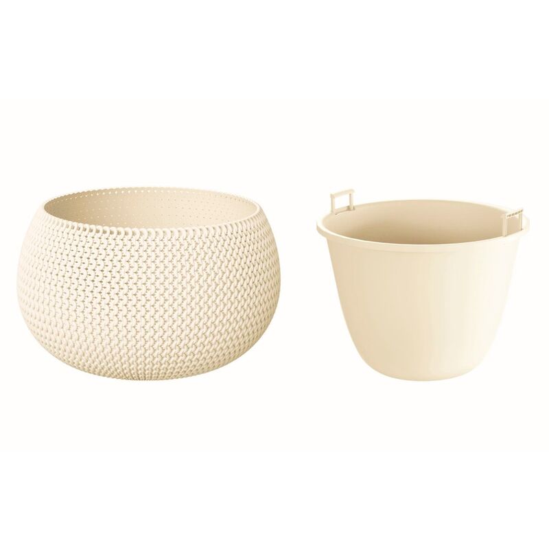 Splofy Bowl pot de fleurs rond en plastique crème avec récipient 14,4 (L) x 14,4 (l) x 11 (H) cm