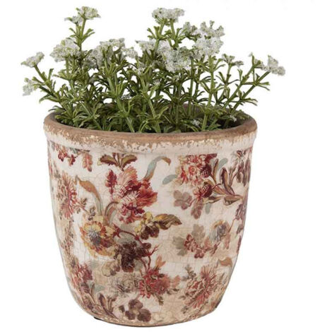 Pot de fleurs rose céramique beige 11x11x11cm