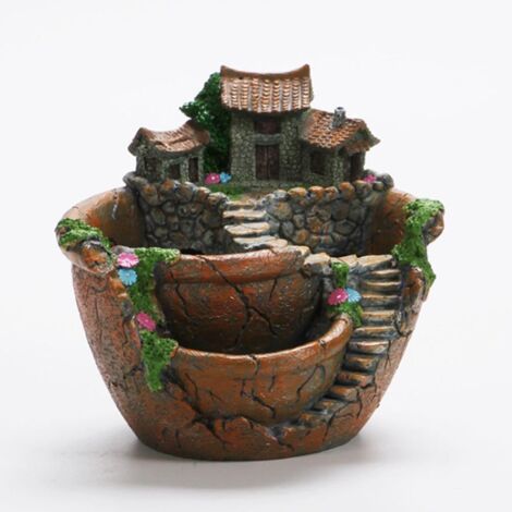 Pot de Fleurs Succulent avec Maison Douce - Potager Décoratif Résine 17.5cm 3 Pots pour Balcon Bureau Jardins