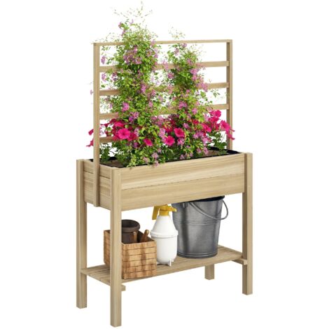 Pot de fleurs sur pied avec treillis et étagère, en bois naturel, 88x37x137 cm,Potager balcon fonctionnel