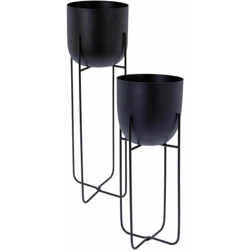 Spetebo - Pot de fleurs sur support métallique - set de 2 - support de pot en noir