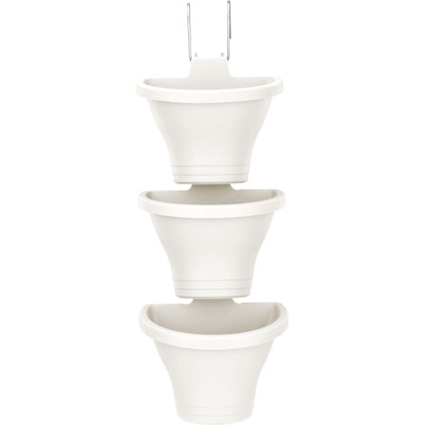 Pot de Fleurs Suspendu avec 3 Pots et 2 Crochets, Vertical, Plastique durable 21x24x14cm, pour Herbes, Fraises et Décorations d'Espaces Verts