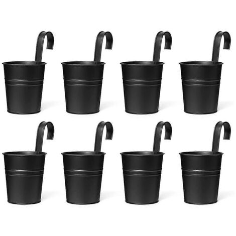 Pot de fleurs suspendu en métal (noir) pour balustrade de jardin
