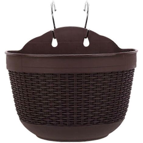 Pot de fleurs suspendu en plastique avec crochets pour jardin, balcon, terrasse, extérieur, 21 x 13,5 cm, marron