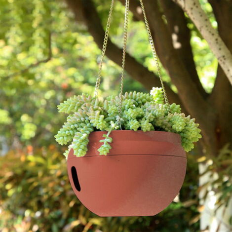 Pot de fleurs suspendu en rotin d'intérieur, conception étanche pour éviter la pourriture des racines, convient au jardinage et à la décoration intérieure - rouge.