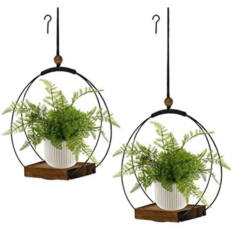 Pot De Fleurs Suspendu Pour Plantes D'IntéRieur 2 PièCes Avec Base En Bois Robuste, Style BohèMe Moderne, Pot De Fleurs Pour FenêTre De Plafond Mural (Marron, Sans Plantes / Pots De Fleurs)