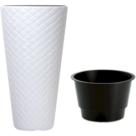 PROSPERPLAST Grand pot en rotin synthétique 23 litres blanc 30 x 55 cm