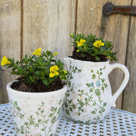 Pot de fleurs vert beige céramique 12x10cm