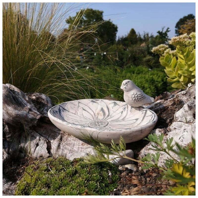 Abreuvoir en béton bol pour oiseaux Nourriture Ornements résistant aux intempéries 25cm x 15cm - gris