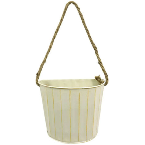 Pot de fleurs vintage rond en métal en forme de cube avec double poignée
