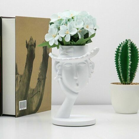 Pot de fleurs visage humain haut blanc moderne tête planteur pot de jardin irrégulier pour intérieur extérieur plantes décoratives enfants pots avec trous de drainage pour plan