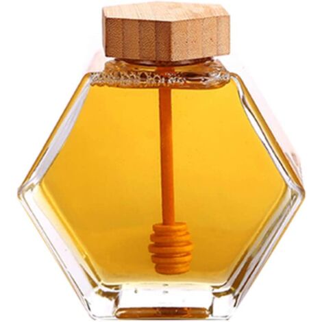Pot de miel en forme d'hexagone avec récipient de stockage en verre résistant à la chaleur pour la cuisine à domicile 220 ml