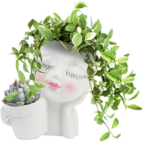 Pot de Plante Jardin avec Figurine Femme en Résine Modèle 15cm Multicolore pour Succulentes et Déco Intérieur
