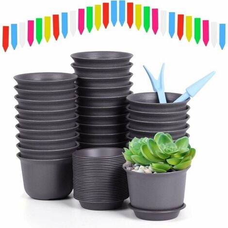 16 Pièces Coupelle Pot de Fleur Soucoupe Pot Fleur Plastique Soucoupes Pots  de Fleurs avec 18 Étiquettes sous Pot de Fleur Rond Dessous de Verre pour  Plantes D'intérieur et D'extérieur : 